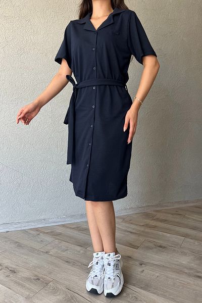 Seda Yalçın Atelier Navy Blue Slim-Fit Polo Collar Dress - Brand Model