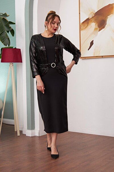 RMG Μακρύ μαύρο φόρεμα με λεπτομέρεια με παγιέτες μπροστά