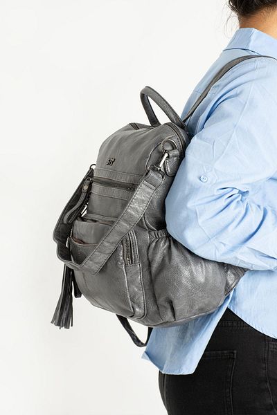 571 Collections Çanta Gray Faux Leather Backpack - Model 571-9-12B