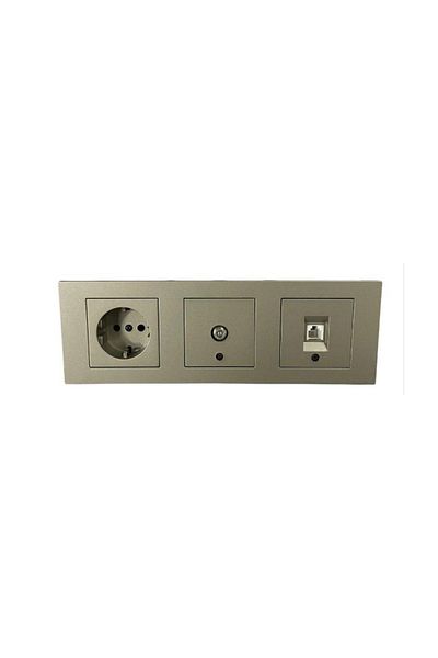 OVİVO Grano Anthracite Set of 3 Grounded Socket + Satellite (television) Socket + Numeris (telephone) Socket