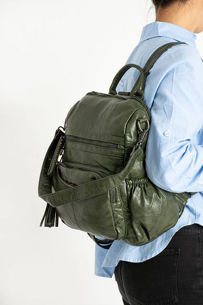 571 Collections Çanta Green Faux Leather Backpack - Model 571-9-12B