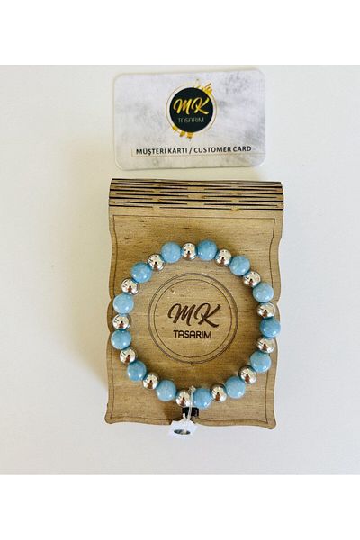 MK tasarım REAL BLUE QUARTZ STONE BRACELET| IN SPECIAL BOX| CUSTOMER WITH CARD MK.022.001