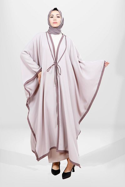 Beyza Μπεζ Χρώμα Lace Up Bat Model Hijab Poncho 3779
