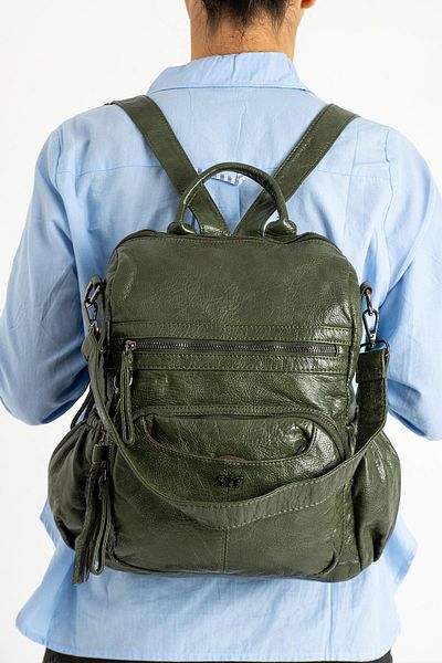 571 Collections Çanta Green Faux Leather Backpack - Model 571-9-12B