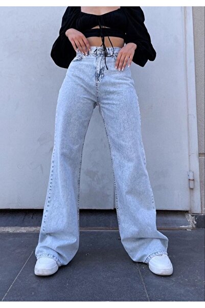 Shield Life Pantaloni Palazzo din denim din lycra elastic cu talie înaltă - B...