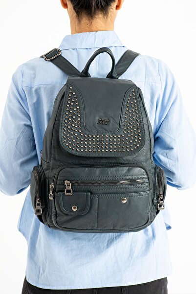 571 Collections Çanta Blue Washed Leather Backpack - Model 571-9-11D