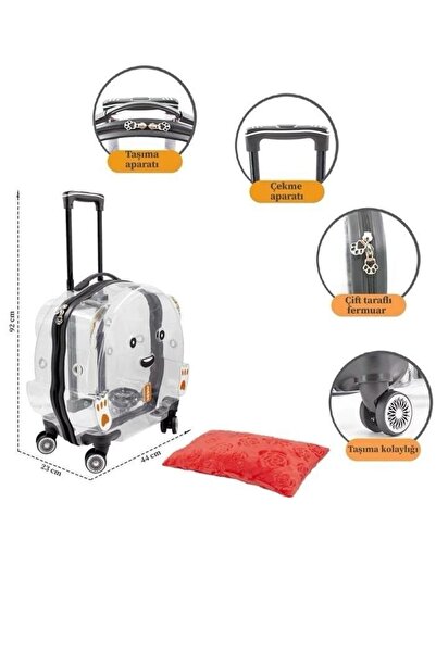 Genel Markalar Bag Şeffaf Tekerlekli Kedi Köpek Taşıma Valizi 42x44x23 Cm