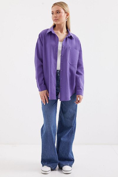 Bigdart 20153 Cămașă de in oversize violet - un singur buzunar