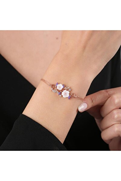 Mia Vento Ametist Taşlı Manolya Çiçeği Sevgi Bahçesi Rose Flowers Gümüş Bileklik