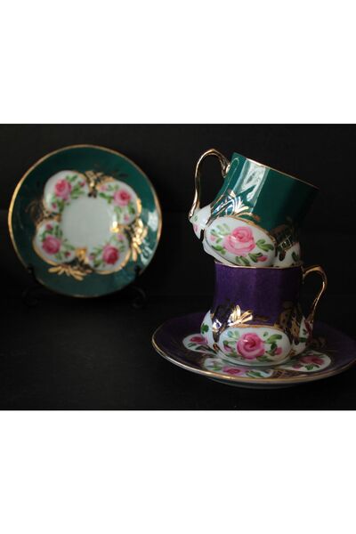 BY.RAYKA PORSELEN El Dekor Saray Porselen El Boyama Ikili Fincan Seti