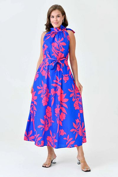 WOMAN VISION Rochie midi cu imprimeu floral - cu eșarve, buzunare laterale și detaliu de legare 3690