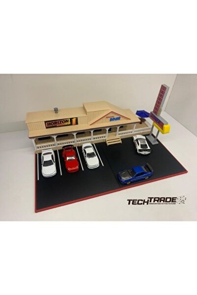 Tech Trade 1/64 Ölçek Diecast Dinlenme Tesisi Ve Otopark Diorama