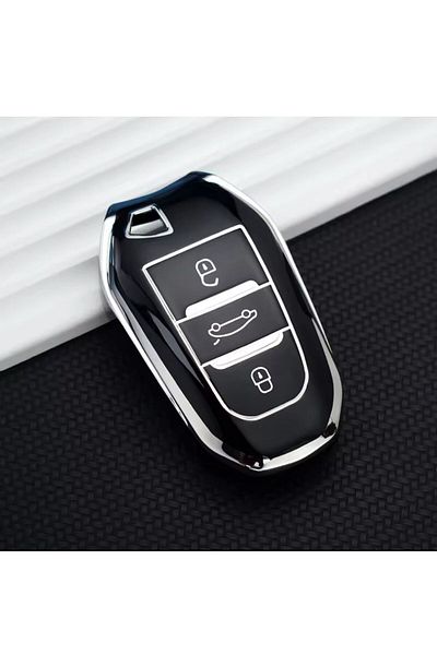 ŞENYILDIZ AKSESUAR Citröen C3 C4 C5 Aircross - Key Protection Case, See 2nd Picture, Black/Chrome
