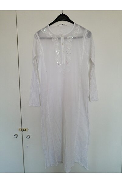 Butik Tülin Otantik Pamuk Tülbent Bürümcük Beyaz Pul Boncuk El Işi Nakışlı Pl...