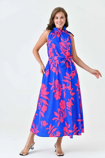 WOMAN VISION Rochie midi cu imprimeu floral - cu eșarve, buzunare laterale și detaliu de legare 3690