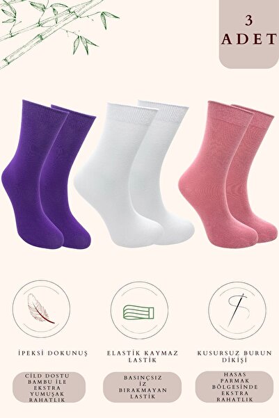 KRAL SOCKS Дамски чорапи, абсорбиращи потта, безшевни, изключително меки модели, дълги бамбукови чорапи (3 ЧИФТА) асортимент цвят