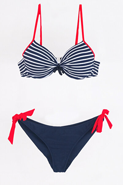 TooHot Kadın Marin Brazilian Yarım Destekli  Alt Üst Bikini Takım-40