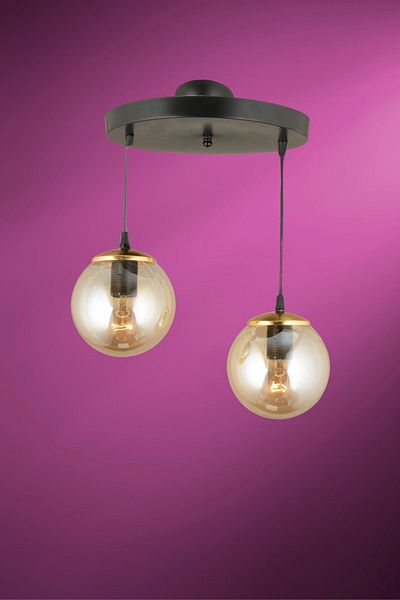 Kraliçe Pendant Lamp Tray Black 2-Piece Honey Globe Glass Flat Downward Facing Luxury Chandelier