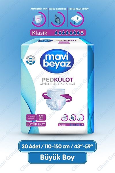 Mavi beyaz Pad Absorbent Panties Patient Diaper Large Large (30 Pieces)