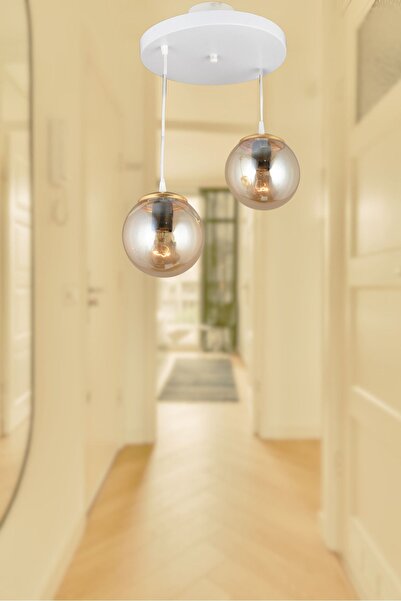 Kraliçe Sarkıt Tepsi Beyaz 2'li Bal Glop Camlı Düz Aşağı Bakan Lüks Avize