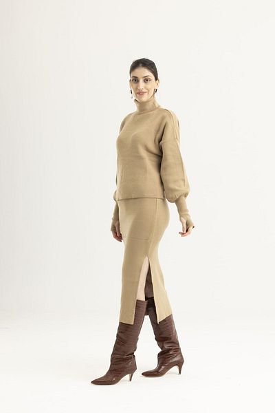 Lefon Milk Coffee Knitwear Skirt Set