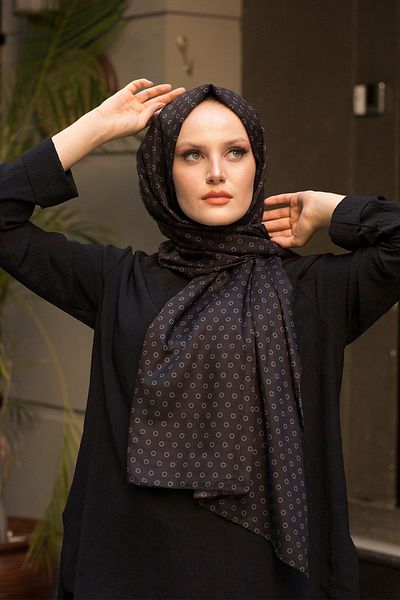 Stella Bubble Printed Black Cotton Shawl