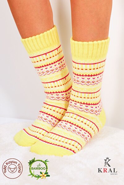 Miss Lana Специално производство (3 чифта) Дебели зимни 100% вълнени шарени чорапи на райе