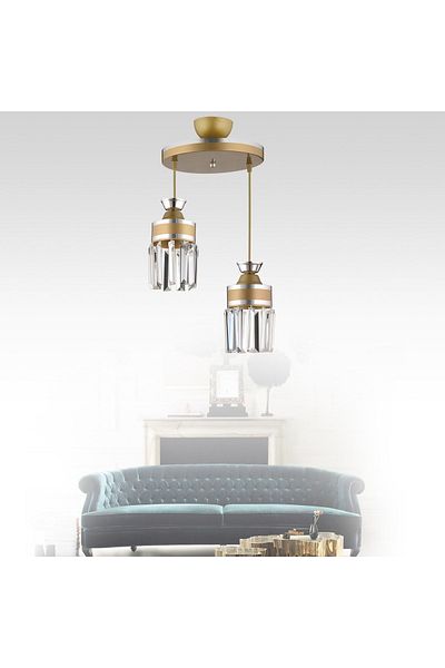 SONSUZ AYDINLATMA&AVİZE Tokyo 2-Piece Antique Pendant Lamp Crystal Stone Chrome Striped Cylinder Downward Facing Luxury Chandelier