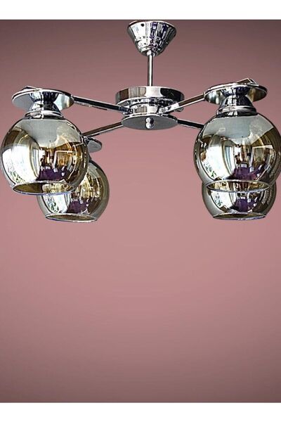 ONUR AVİZE Füme Camlı Parlak Krom Efes 4'lü Avize