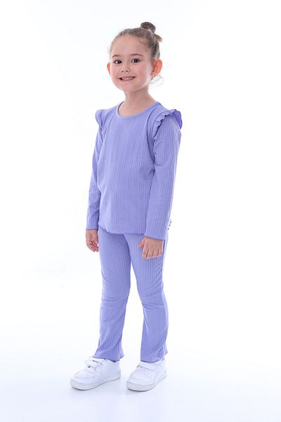 ZUZUNGA Lilac Girl's Set - Long Sleeve, Shoulder Ruffle, Spanish Leg (Bottom-Top)