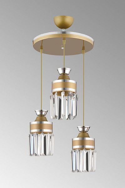 SONSUZ AYDINLATMA&AVİZE Tokyo 3-Piece Antique Pendant Lamp Crystal Stone Chrome Striped Cylinder Downward Facing Luxury Chandelier
