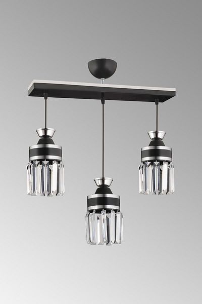 SONSUZ AYDINLATMA&AVİZE Tokyo 3 Row Black Pendant Lamp Tray Crystal Stone Chrome Striped Cylinder Downward Facing Luxury Chandelier