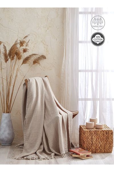 Medaillon Home Απαλό καφέ Muslin Pique - 4 στρώσεις 100% καθαρό βαμβάκι - Κάλυμμα κρεβατιού και κουβέρτα τηλεόρασης
