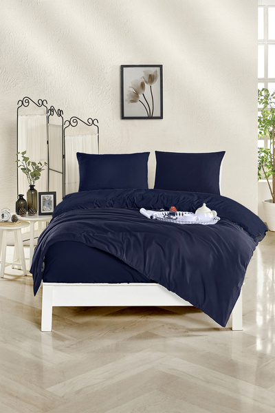HOMENUP Navy Blue Single Duvet Cover Set - 90x190 Elastic