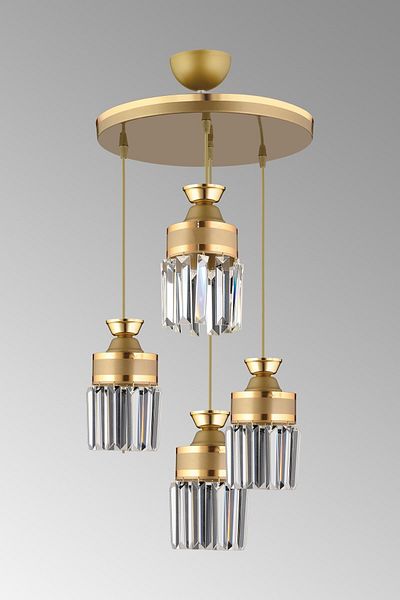 SONSUZ AYDINLATMA&AVİZE Tokyo 4-Piece Antique Pendant Lamp Crystal Stone Yellow Striped Cylinder Downward Facing Luxury Chandelier
