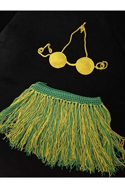 AYDECO Kız Bebek Sarı Ve Yeşil Bebek Örgü Bikini