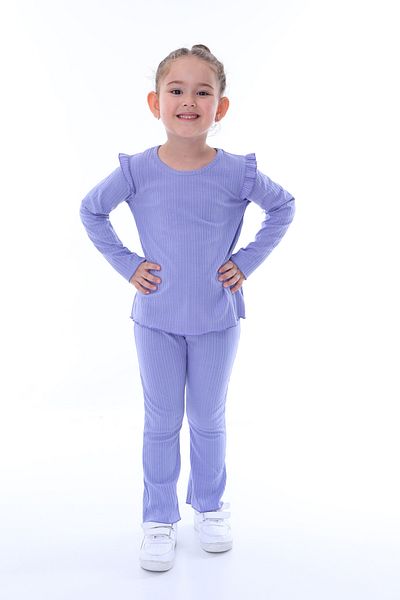 ZUZUNGA Lilac Girl's Set - Long Sleeve, Shoulder Ruffle, Spanish Leg (Bottom-Top)