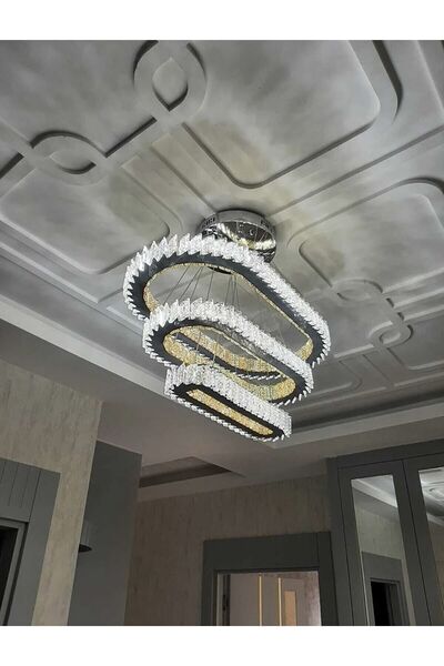 Led A Modern Sarkıt Üçlü Kristal Taşlı Power Avize Kademeli 3 Renk (BEYAZ,SAR...