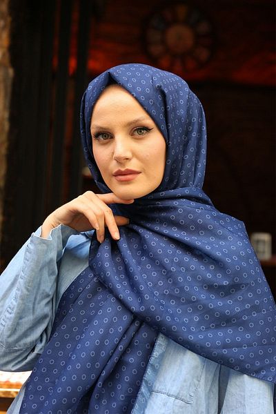 Stella Bubble Printed Navy Blue Cotton Shawl