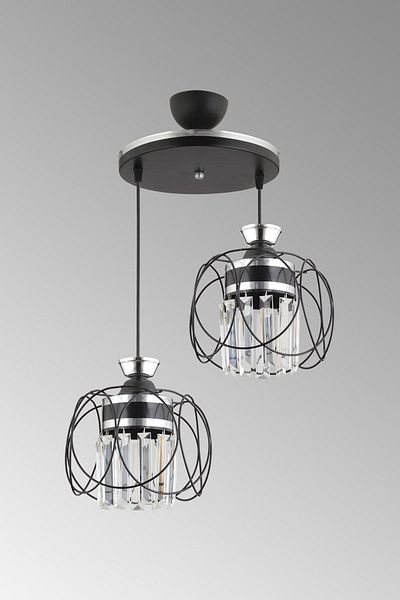 Docklight Pendant Lamp Tray Black 2-Piece Sun Chrome Crystal Stone Downward Facing Luxury Chandelier