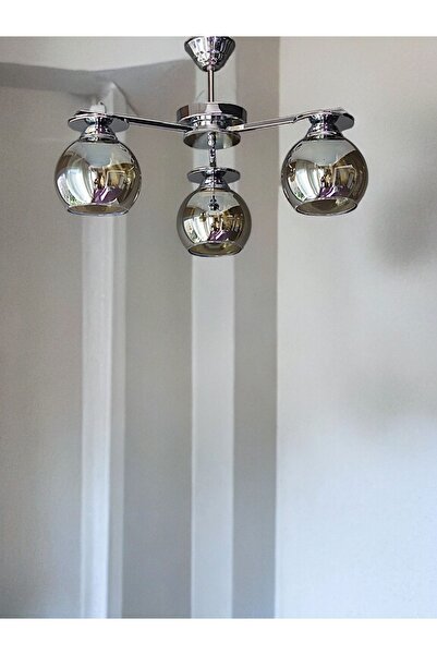 ONUR AVİZE Füme Camlı Krom Efes 3'lü