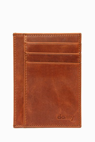 DAMY Suport pentru carduri unisex minimal - compartiment pentru bani, piele subțire, maro K588