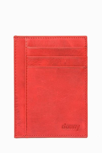 DAMY Unisex Minimal θήκη για κάρτες - Θήκη για κέρματα, λεπτή και δερμάτινη - Κόκκινο K588