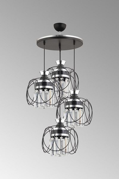Docklight Pendant Lamp Tray Black 4-Piece Sun Chrome Crystal Stone Downward Facing Luxury Chandelier