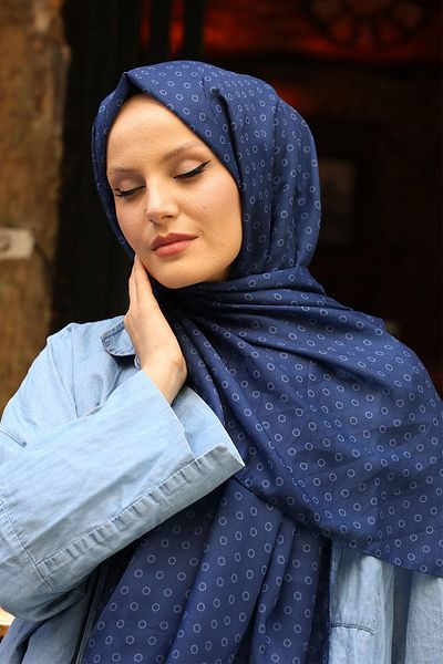 Stella Bubble Printed Navy Blue Cotton Shawl
