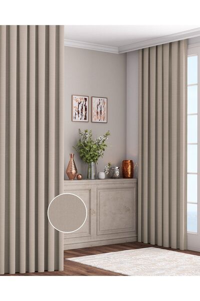 Altındaş Tekstil Keten Fon Perde Ekstrafor Büzgülü (PİLESİZ) Tek Kanat Kum Kt-03