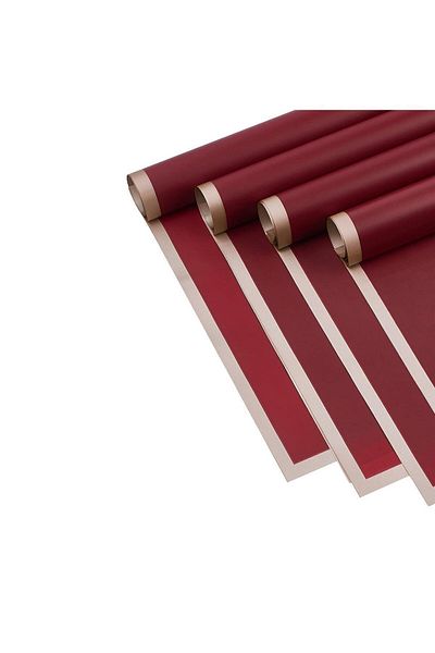 roco paper 5 قطع من ورق باقة الزهور باللون العنابي - حواف ذهبية، عبوة زهور غير لامعة مقاس 58 × 58 سم