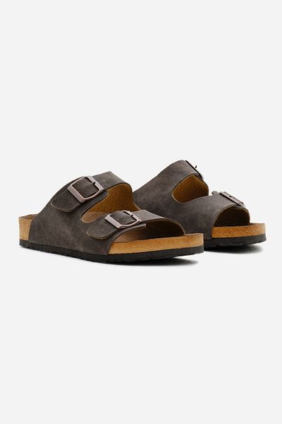 Tonny Black Παντόφλες Unisex Καφέ ρυθμιζόμενες με διπλή πόρπη