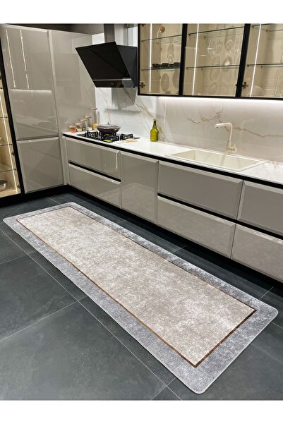 Brillant Düz GRİ Renk Lateks Taban Mutfak Halısı