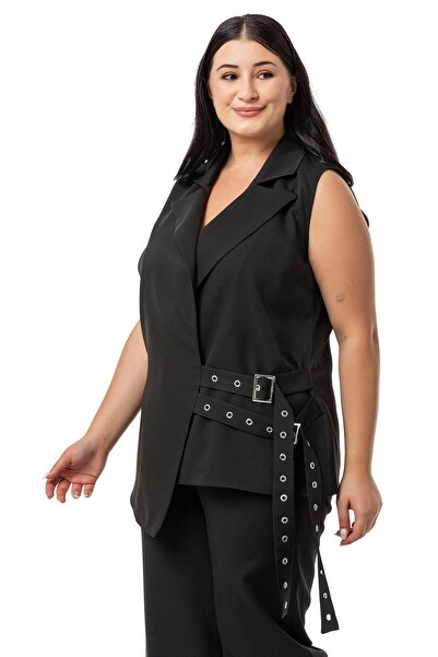 DISENTIS MODEST Nagy méretű fekete szemű öves mellény és nadrág szett